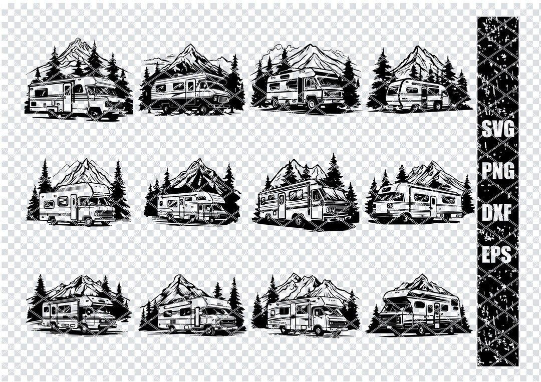 CAMPER CARAVAN SVG, Camper Clipart, Camping Svg, Camper Svg Cut Files