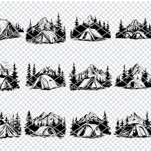 BUITEN TENT CAMP Svg, Outdoor Tent Retreat Svg-bestanden voor Cricut, Mountain Tent Clipart, Laser Cut Files