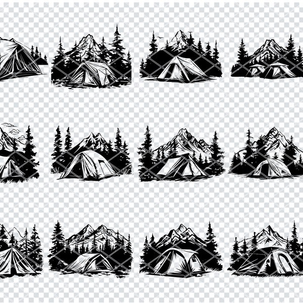 OUTDOOR TENT CAMP Svg, Outdoor Tent Retreat Svg Files For Cricut, Mountain Tent Clipart, Laser Cut Files