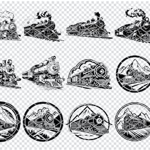 STEAM TRAIN SVG, Imágenes prediseñadas de tren, Archivo de corte Svg de tren para Cricut, Vector de SVG de tren de vapor