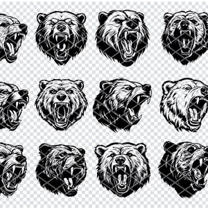 GRIZZLY BEER HOOFD SVG, boze Grizzly hoofd SVG-bestanden voor Cricut, boze beer Growl clipart, laser gesneden bestanden