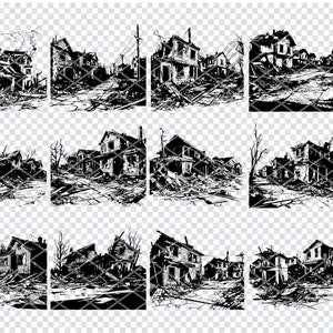 Naufragé de maisons SVG, fichiers Svg de maisons oblitérées pour Cricut, abandonner des cliparts bâtiment en ruine, fichiers découpés au Laser