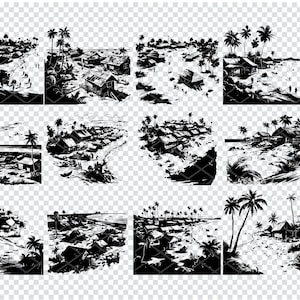 ISLAND VILLAGE SVG, file Svg del villaggio dell'isola tropicale per Cricut, Seaside Island Clipart, file tagliati al laser