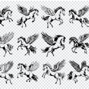 Svg, fichiers Svg de cheval Pégase ailé pour Cricut, Clipart étalon Pégase VOLANT, fichiers découpés au Laser