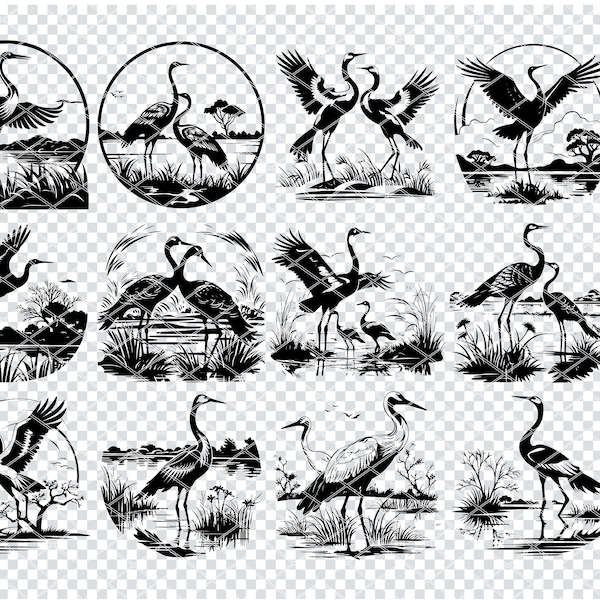 TALL CRANE BIRD Svg, Marsh Crane Bird Svg For Cricut, Wetland Egret Clipart, Laser Cut Files
