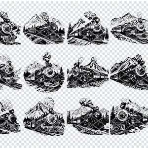 STEAM TRAIN SVG, Imágenes prediseñadas de tren, Archivo de corte Svg de tren para Cricut, Vector de SVG de tren de vapor
