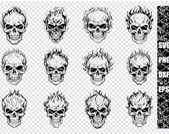 BURNING SKULL SVG, Flaming Skull Svg Files For Cricut, Fire Skeleton Skull Clipart, Laser Cut Files