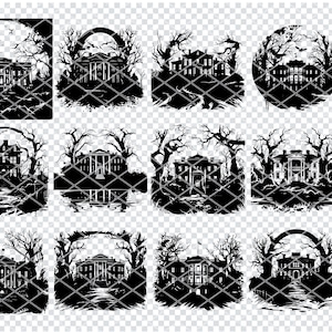 CASA BRANCA ASSOMBRADA Svg, arquivos Svg da mansão da casa branca para Cricut, clipart misterioso da casa branca, arquivos cortados a laser
