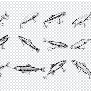 fish lure outline minnow Free Fisher: Unpainted Fishing Lures Effective for Spanish Mackerel Minnow Fish Stencil - Etsy