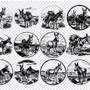 DONKEY DESERT Szene SVG, Esel Arid Mojave SVG-Dateien für Cricut, Desert Maultier Clipart, Laser Cut-Dateien