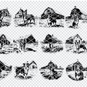 BORDER COLLIE de grange rustique, fichiers Svg de ferme de berger de berger pour Cricut, Ranch troupeau de chiens de berger des cliparts, fichiers découpés au Laser