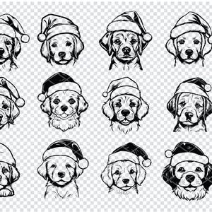 Süßer Welpe Weihnachten Clipart, digitaler Download, Schwarzweißer Hund Kunst, Weihnachtsdekoration, Urlaub Haustier Illustration, druckbare Kunst