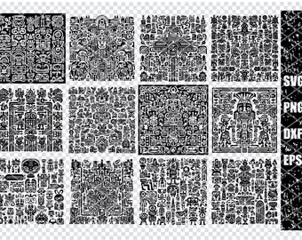 AZTEC HIEROGLYPHS SYMBOLS Svg, Aztec Symbols Svg Files For Cricut, Ritual Hieroglyphs Clipart, Laser Cut Files