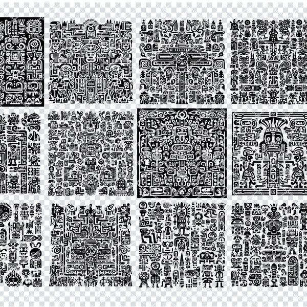 AZTEKEN HIEROGLYPHS SYMBOLS Svg, aztekische Symbole Svg-Dateien für Cricut, rituelle Hieroglyphen Clipart, Laser Cut-Dateien