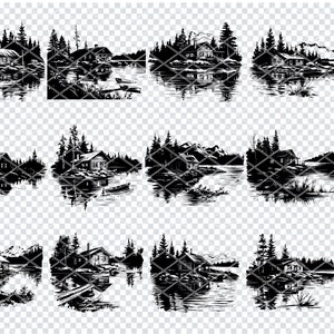 BLOKHUIS door LAKE Svg, houten hut door Lake Svg-bestanden voor Cricut, rustieke houten hut clipart, laser gesneden bestanden