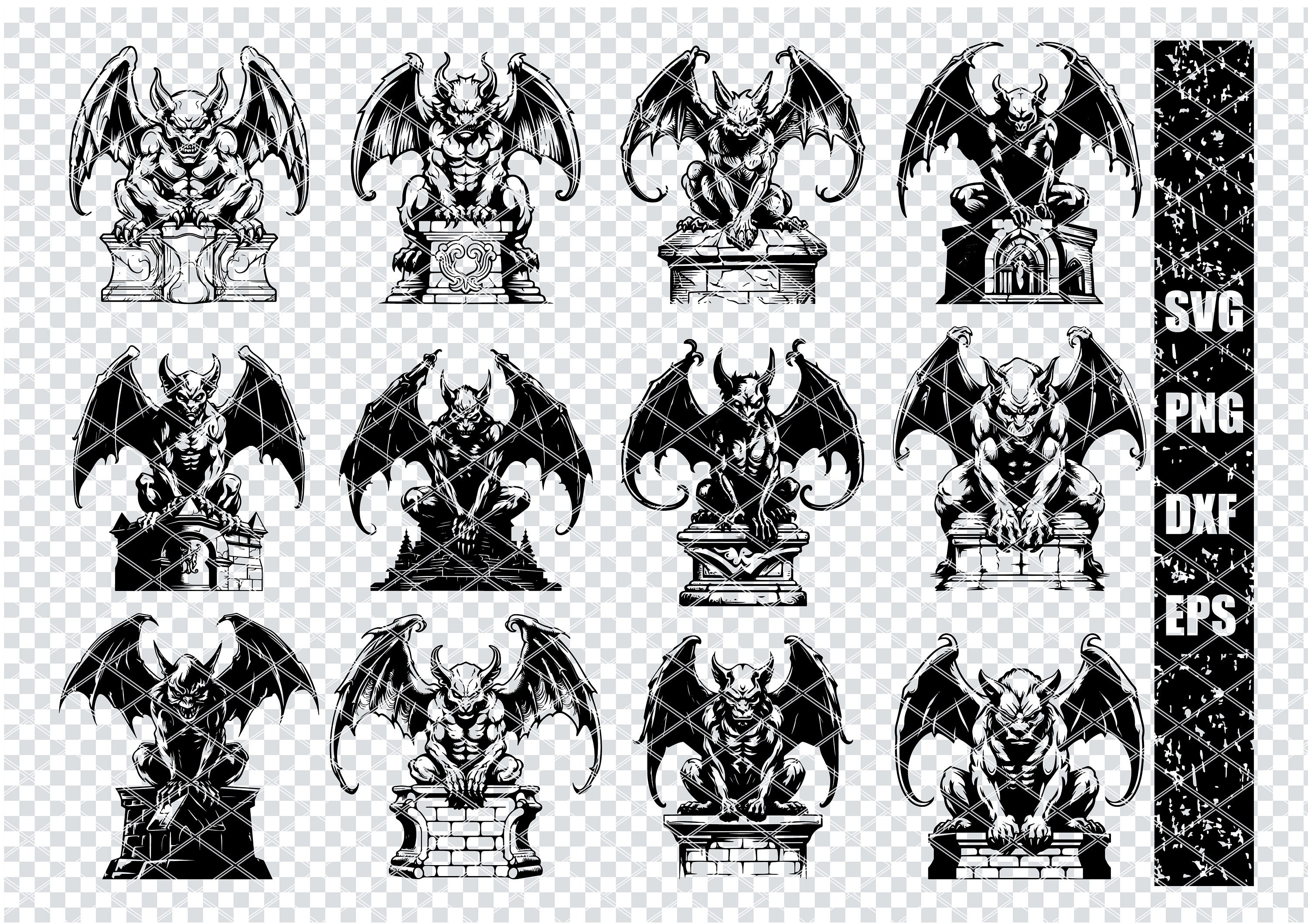 GOTHIC GARGOYLE STATUE Svg, Gothic Sculpted Gargoyle Svg Files for