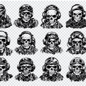 SKELETON ARMY PILOT Svg, Skeleton Soldier Pilot Svg Files For Cricut, Pilot Skull Clipart, Laser Cut Files