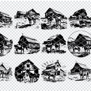 RUSTIC BARN DONKEY SVG, Rustikale Farm Ranch Esel SVG-Dateien für Cricut, Rustikale Zaun Ranch Clipart, Laser Cut-Dateien