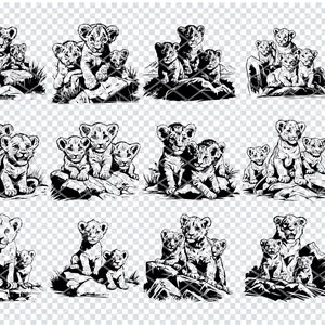 BABY LION CUBS Svg, schattige Baby Lion Cub Svg-bestanden voor Cricut, schattige Lion Cubs Road Clipart, Laser Cut-bestanden