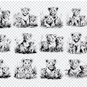 BABY LION CUBS Svg, schattige Baby Lion Cub Svg-bestanden voor Cricut, schattige Lion Cubs Road Clipart, Laser Cut-bestanden
