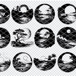 COASTAL MOON SVG, Beach Coastal Moon Svg Files For Cricut, Beach Moonlight Clipart, Laser Cut Files