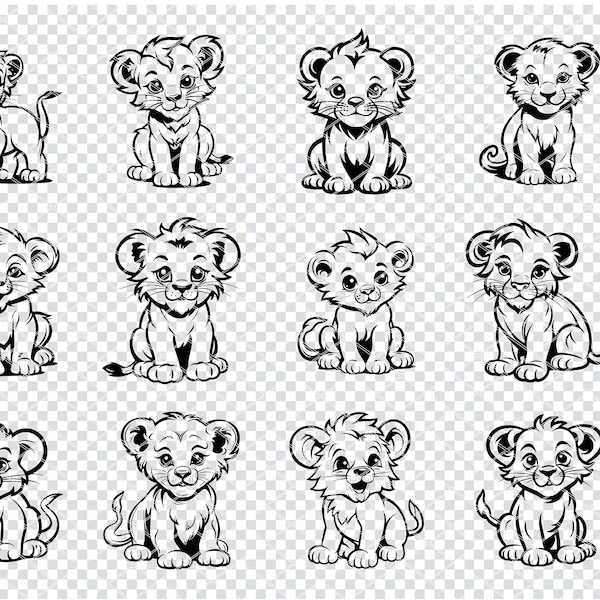 BÉBÉ LION CUBS Svg, fichiers Svg de bébé lionceau mignon pour Cricut, adorables lionceaux Road Clipart, fichiers découpés au Laser