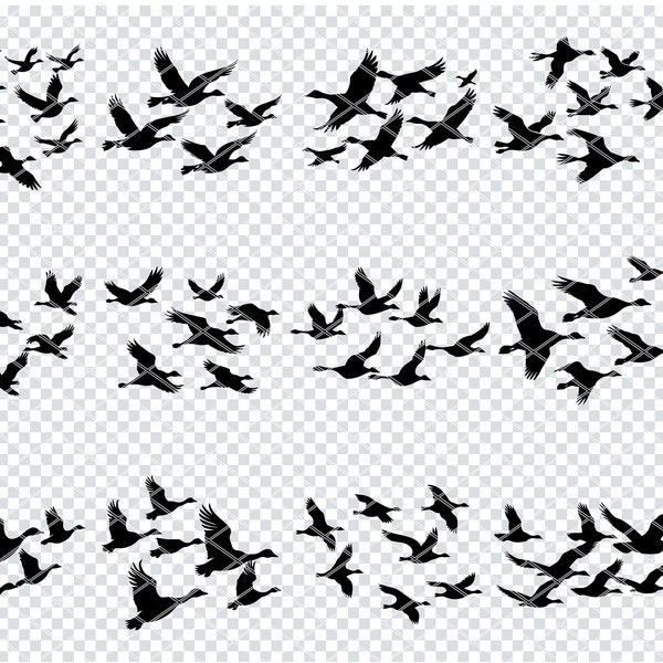 FLYING GEESE FLOCK Svg, Geese Flock Migration Svg Files For Cricut, Wild Waterfowl Bird Clipart, Laser Cut Files