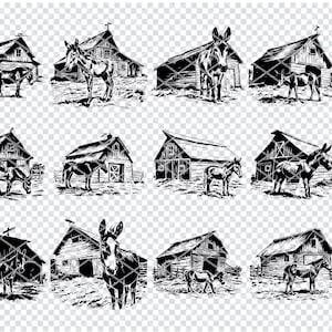 RUSTIC BARN ESELSvg, Barn MuleSvg-Dateien für Cricut, Ranch Esel Clipart, Laser Cut-Dateien