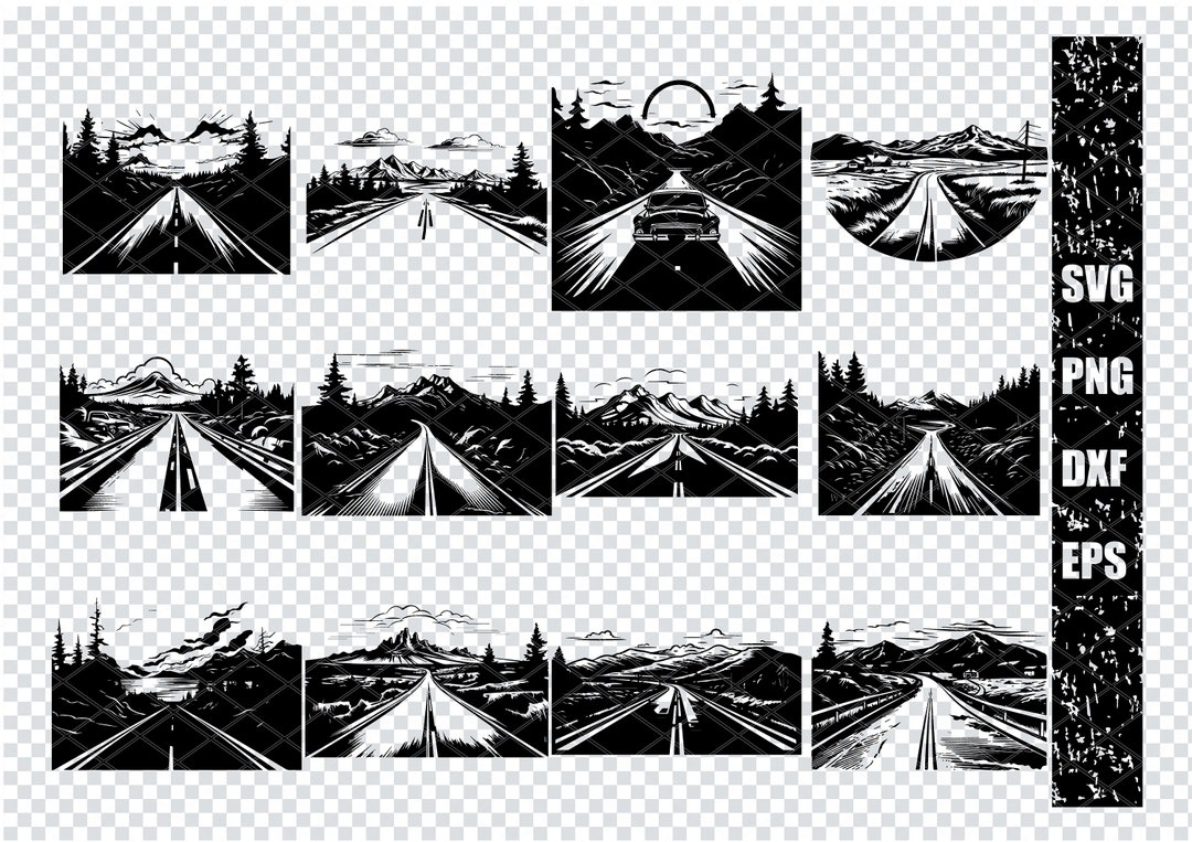 SCENIC ROAD LANDSCAPE Svg, Mountain Road Ridge View Svg Files for ...