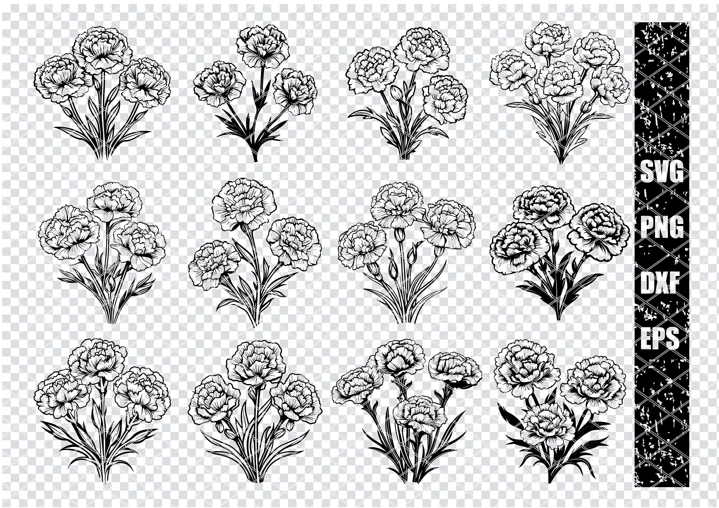 CARNATION FLOWER BLOOMS Svg, Carnation Bouquet Svg Files for Cricut ...