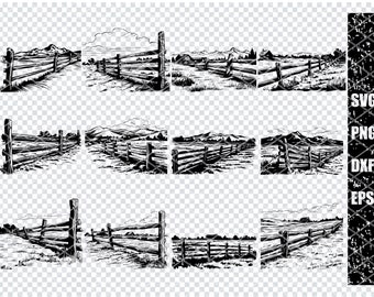 RUSTIC FARM FENCE Svg, Rustic Farm Fence Gate Svg Files For Cricut, Wood Plank Fence Clipart, Laser Cut Files