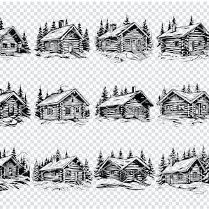 RUSTIC LOG CABIN Svg,  Winter Log Cabin Svg Files For Cricut, Snowy Cottage Clipart, Laser Cut Files