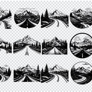 BERG ROAD PASS Svg, Alpine Road Ridge View Svg-bestanden voor Cricut, Alpine Highway Clipart, Laser Cut-bestanden