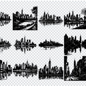 SKYLINE DI NEW YORK Svg, file Svg del paesaggio di New York per Cricut, paesaggio urbano di New York, file tagliati al laser