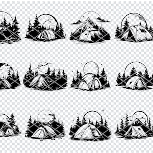 BUITEN TENT CAMP Svg, buitentent maan Svg-bestanden voor Cricut, bergtent clipart, laser gesneden bestanden