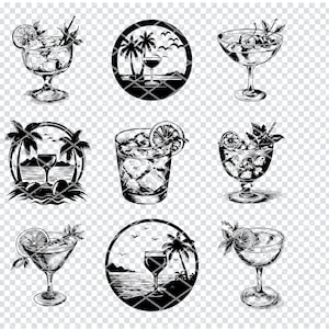 BICCHIERE DA COCKTAIL ESOTICO Svg, file Svg di cocktail di liquore per Cricut, clipart di bicchiere da cocktail, file tagliati al laser