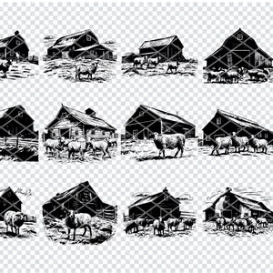 RUSTIC SHEEP BARN Svg, Wooly Sheep Farm Svg file per Cricut, Sheep Ranch Clipart, File tagliati al laser