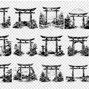 日本の鳥居 SVG、Cricut 用の日本のアーチ門 SVG ファイル、日本の鳥居の入り口のクリップアート、レーザーカット ファイル