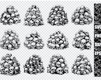 PILE Of SKULLS SVG, Skeleton Skull Pile Svg Files For Cricut, Skull Heap Clipart, Laser Cut Files