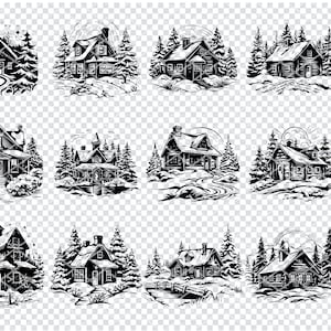 CHRISTMAS RUSTIC CABIN Svg, Christmas Vintage Log Cabin Svg Svg Files For Cricut, Winter Cottage Clipart, Laser Cut Files