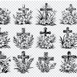FLORAL CROSS SVG, Cross With Flowers Svg Files For Cricut, Floral Cross Clipart, Laser Cut Files