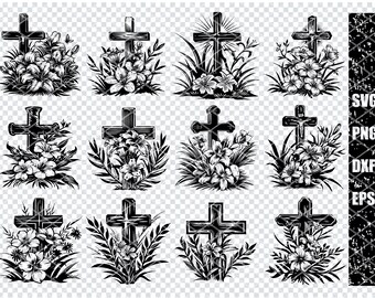 FLORAL CROSS SVG, Cross With Flowers Svg Files For Cricut, Floral Cross Clipart, Laser Cut Files