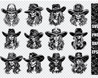 Gothic Cowgirl Skull Art Print, Western Skeleton Digital Download, Dark Art Decor, Cowboy Hat Skeleton, Spooky Home Wall Decor, Unique