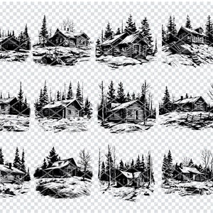 RUSTIC LOG CABIN Svg,  Winter Log Cabin Svg Files For Cricut, Snowy Cottage Clipart, Laser Cut Files