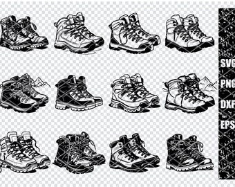 HIKING BOOTS SVG, Hiking Boots Svg Files For Cricut, Outdoor Trail Boots Clipart, Laser Cut Files