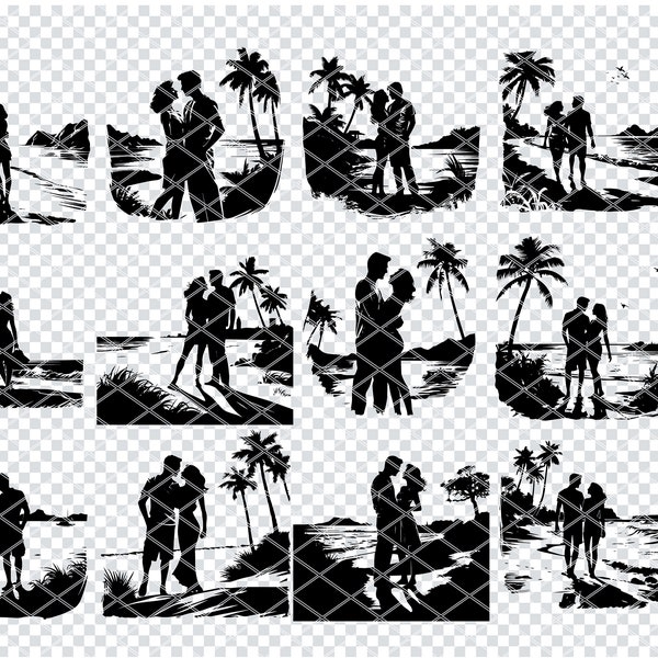 COUPLE On BEACH SVG, Romantic Pair On Beach Svg Files For Cricut, Couple On Beach Clipart, Laser Cut Files