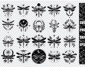 Dragonfly Moon Art, Digital Download, Dragonfly Illustration, Black and White Art, Nature Wall Decor, Insect Artwork, Printable Poster