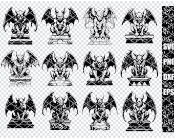 GOTHIC GARGOYLE STATUE Svg, Gothic Sculpted Gargoyle Svg Files For Cricut, Medieval Gargoyle Clipart, Laser Cut Files