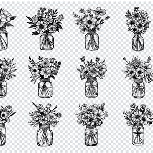 BLUMEN im GLASJAR SVG, Blumenstrauß SVG-Dateien für Cricut, Blumenstrauß Clipart, Laser geschnittene Dateien
