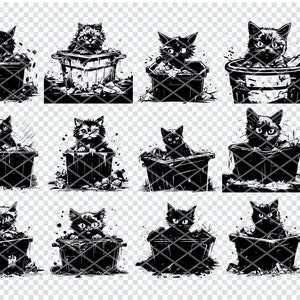 DUMPSTER CAT SVG, Archivos SVG de gato de papelera para Cricut, imágenes prediseñadas de gato de papelera, archivos cortados por láser